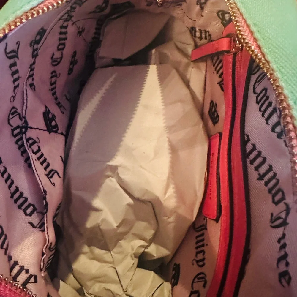 Juicy Couture Paradise Satchel Retro Green Pink Striped Crossbody NEW